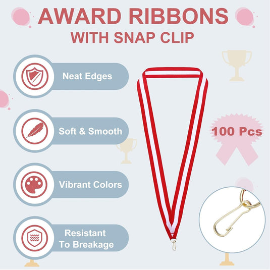 Medaille neklinten 100 stuks 43 x 2,2 cm met klikclips – award linten – sport accessoires