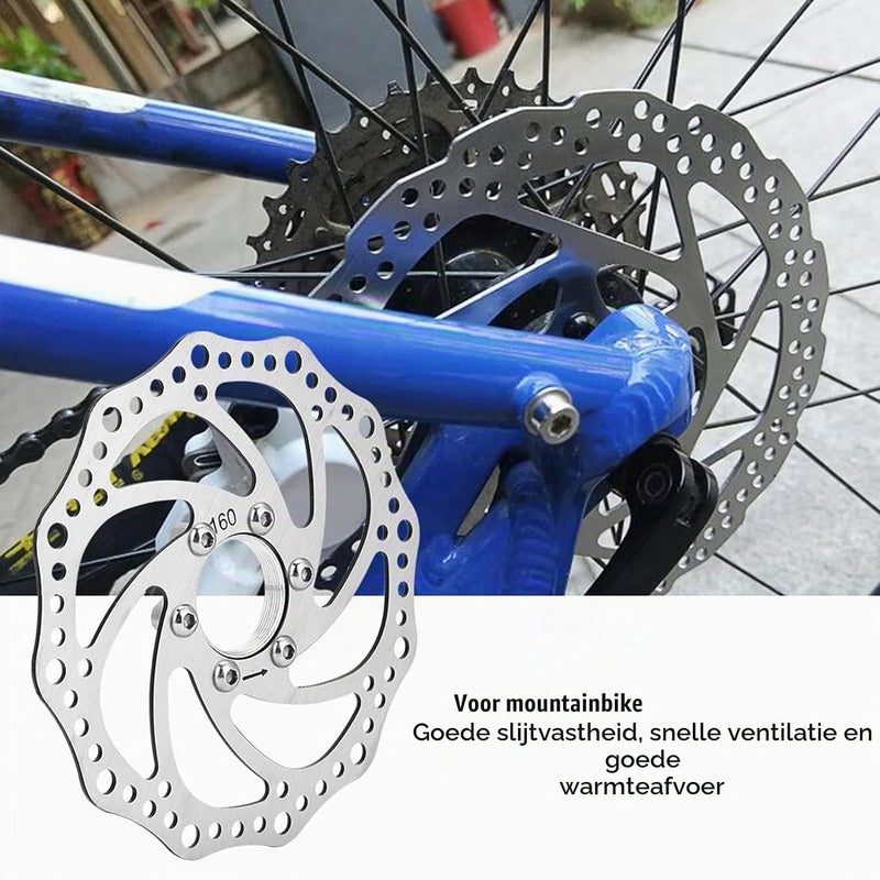 Laad afbeelding in Galerijviewer, Fietsremschijf 160 mm van roestvrij staal met flensadapter en 6 bevestigingsbouten – remrotor – schijfremonderdelen
