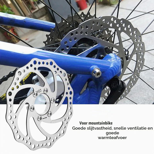 Fietsremschijf 160 mm van roestvrij staal met flensadapter en 6 bevestigingsbouten – remrotor – schijfremonderdelen