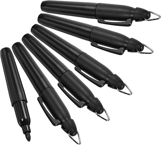 Mini permanente markers 6 stuks met sleutelclip zwarte inkt – golfbal markers – sport accessoires