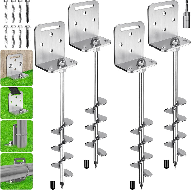 Laad afbeelding in Galerijviewer, Grondankers 6 stuks 60 cm heavy duty met L-beugels en booradapter – trampoline ankers – stormankers
