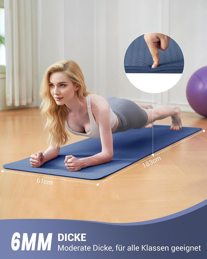 Laad afbeelding in Galerijviewer, Good Nite Yogamat, Gymnastiek, Pilates Oefenmat voor vrouwen, antislip, dik 6 mm met draagriem, Tpe, 183 x 61 x 0,6 cm
