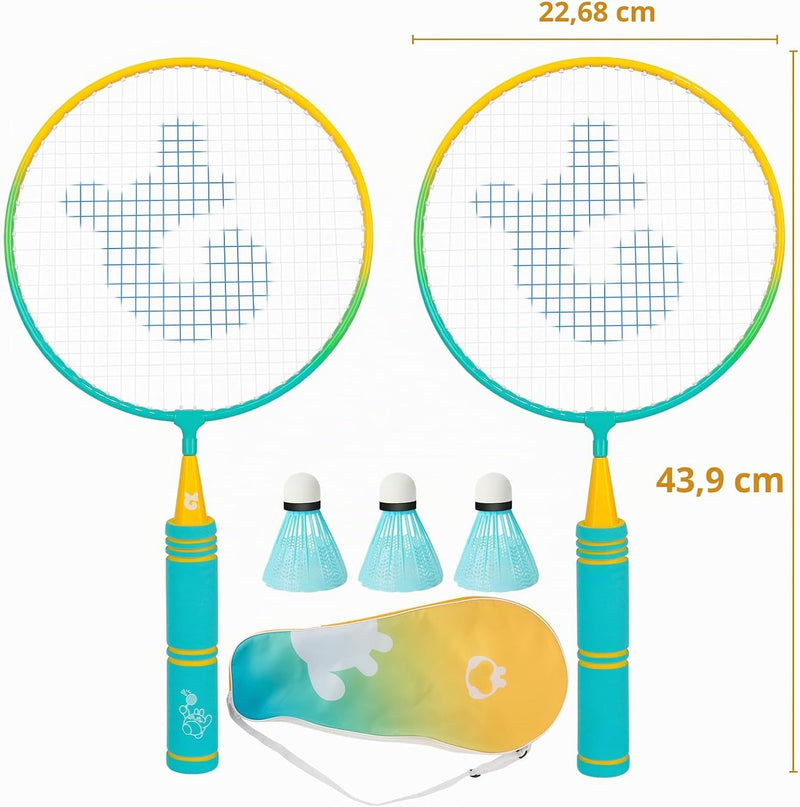 Bild im Galerie-Viewer laden, Badmintonset für Kinder mit 2 Schlägern à 44 cm, inklusive 3 Federbällen und Tragetasche – Junior-Badminton – Outdoor-Sport
