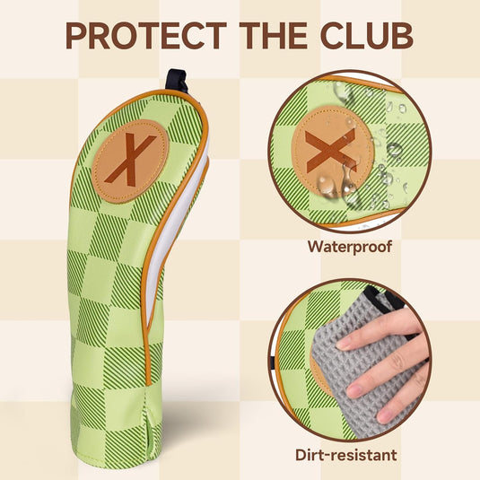 Golfclub beschermhoezen 4 stuks met dambordpatroon van kunstleer voor driver fairway en hybrid – golfcovers – clubhoezen