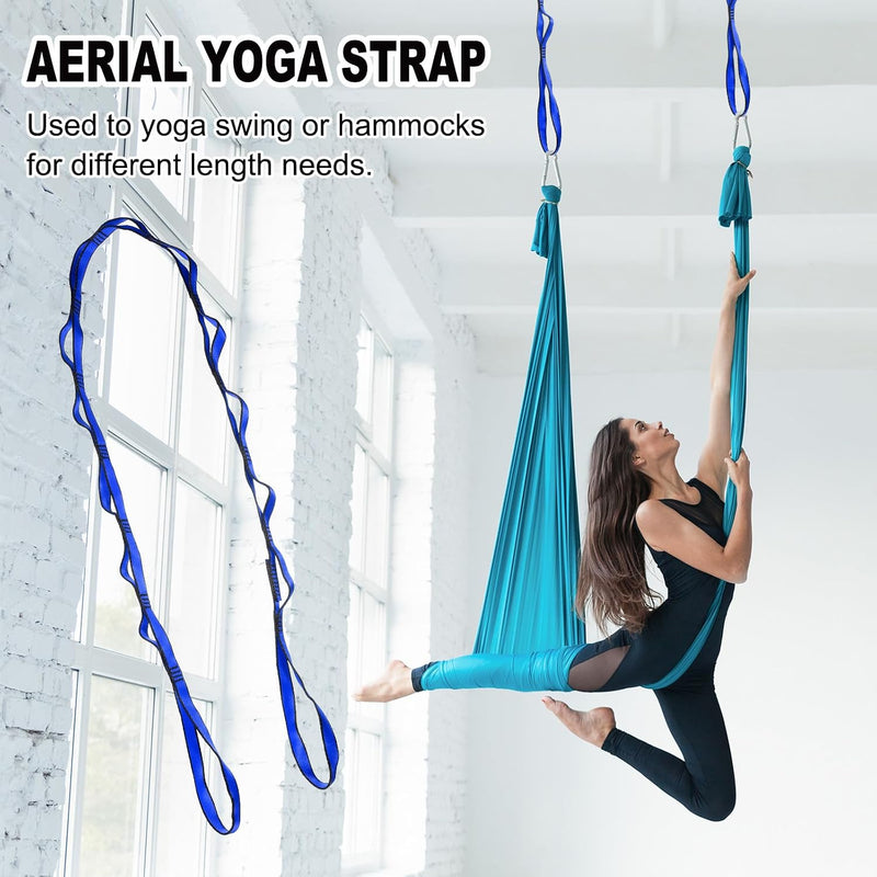 Chargez l'image dans la visionneuse de la galerie, Sangles de suspension Daisy Chain 2 pièces 180 cm avec 12 boucles bleues – sangles en nylon réglables – accessoires de yoga aérien
