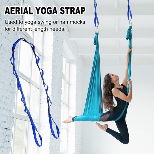 Sangles de suspension Daisy Chain 2 pièces 180 cm avec 12 boucles bleues – sangles en nylon réglables – accessoires de yoga aérien