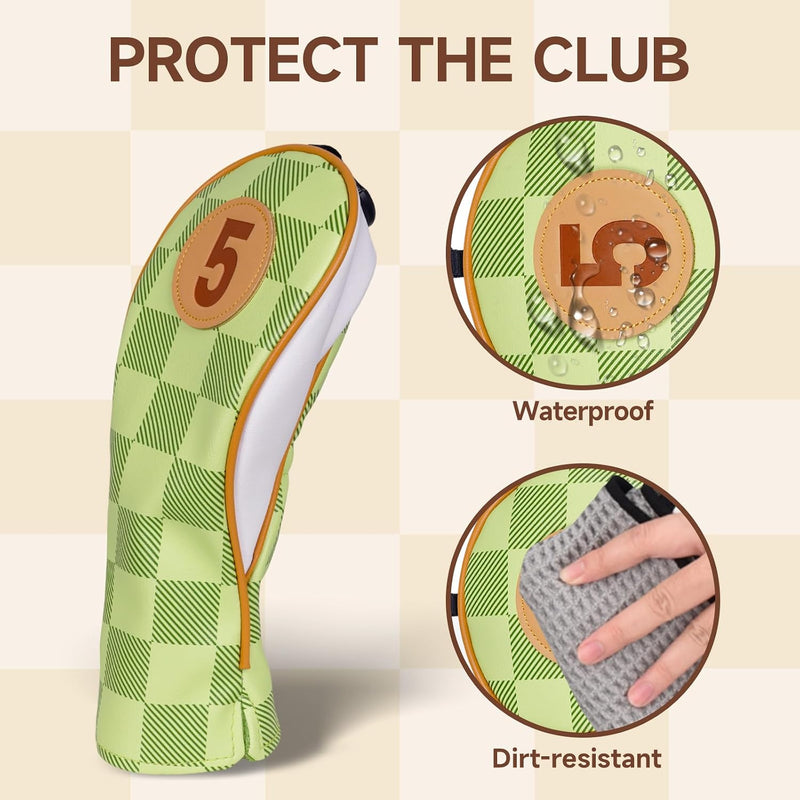 Laad afbeelding in Galerijviewer, Golfclub beschermhoezen 4 stuks met dambordpatroon van kunstleer voor driver fairway en hybrid – golfcovers – clubhoezen
