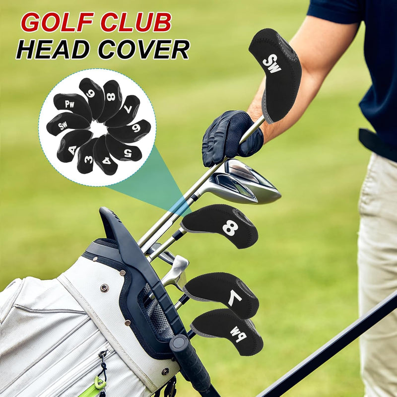Laad afbeelding in Galerijviewer, Golfclub beschermhoezen 10 stuks zwart neopreen – genummerde ijzerhoezen – golf headcovers voor golfset en golftas
