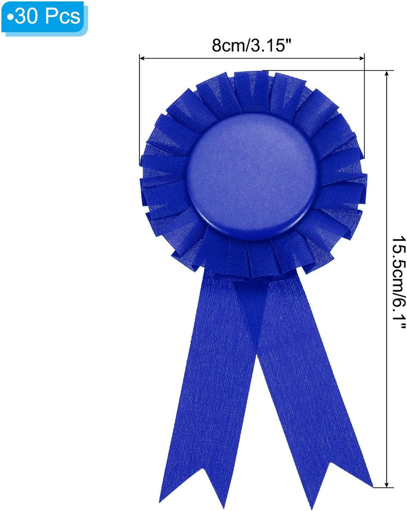 Załaduj obraz do przeglądarki galerii, Prijslinten 30 stuks 15,5 x 8 cm blauw met speld – blanco rozetlinten – award ribbons voor wedstrijden en prijsuitreikingen
