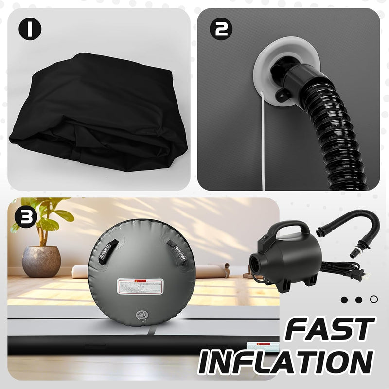 Laden Sie das Bild in Galerie -Viewer, Opblaasbare turnmat 3 m met air roller – 10 cm dik – gymnastiekmat met elektrische pomp voor tumbling en cheerleading
