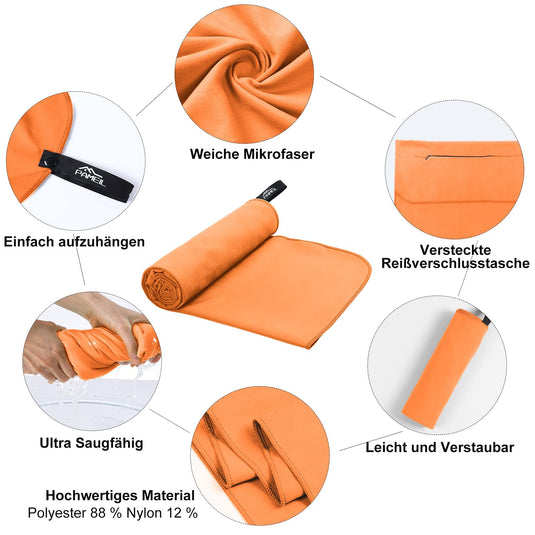 Fitnesshanddoek Microvezel 120x50 cm Sneldrogend met Ritsvak – Sporthanddoek – Reishanddoek
