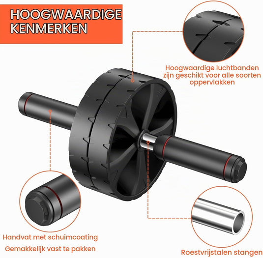 Ab roller met verstelbare dubbele wielen en kniemat tot 200 kg – buikspiertrainer – ab wheel