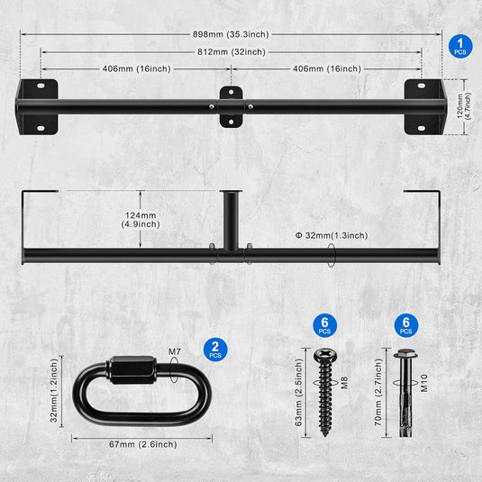 Optrekstang wandmontage 81 cm met gevoerde handgrepen tot 200 kg – pull-up bar – fitness stang