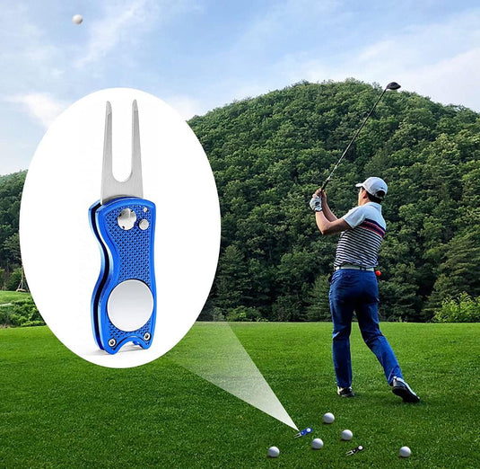 Opvouwbare golf pitchvorken met balmarker en karabijnhaak – 2 stuks