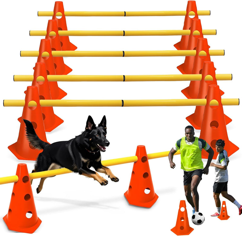 Chargez l'image dans la visionneuse de la galerie, Agility hindernisset met 10 kegels en 5 verstelbare stangen oranje – hondentraining – sporthorden
