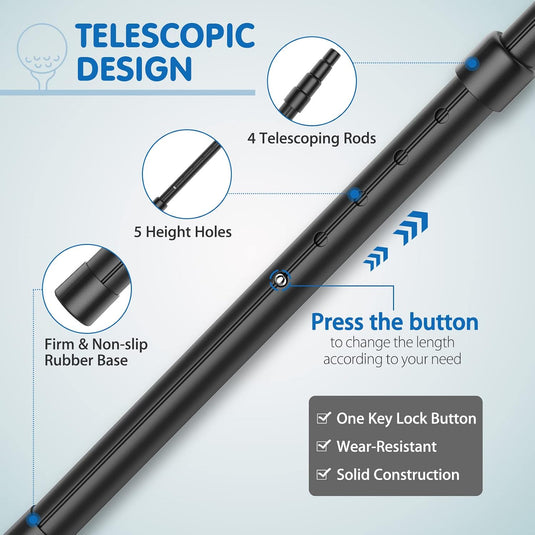Telescopische golftassteun 50-134 cm met opbergtas