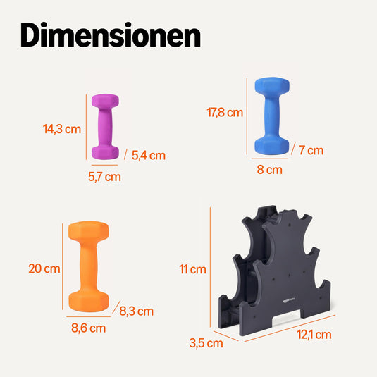 Amazon Basics Neopren Hanteln Gewichte, Hantelset, 2er-Set, 1–5kg, Sechseckig, für Krafttraining und Fitnesskurse
