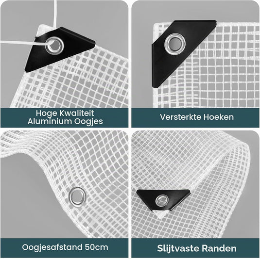 Waterdicht afdekzeil 4 x 6 meter 140 g/m² transparant met ogen – PE dekzeil – beschermzeil