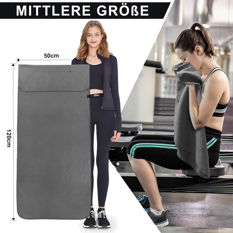 Load image into Gallery viewer, Fitnesshanddoek Microvezel 120x50 cm Sneldrogend met Ritsvak – Sporthanddoek – Reishanddoek
