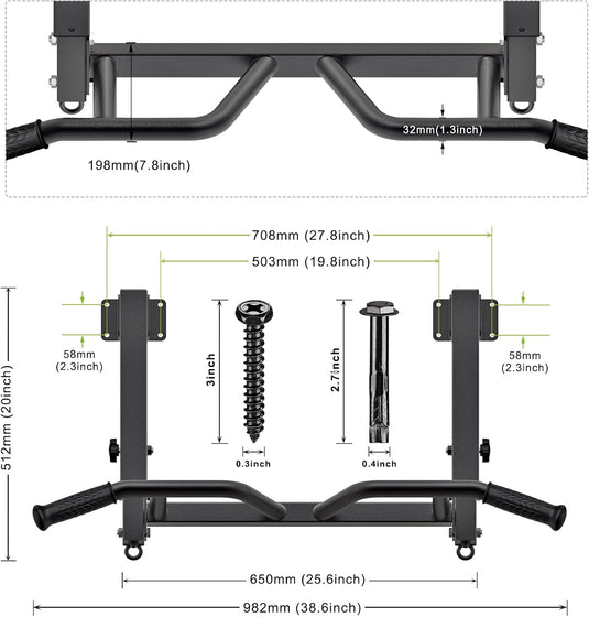 Optrekstang voor plafondmontage met 4 gripposities tot 227 kg – pull-up bar – krachttraining