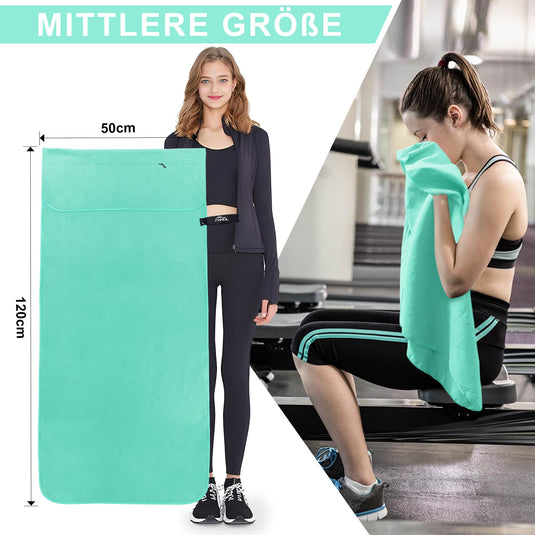 Fitnesshanddoek Microvezel 120x50 cm Sneldrogend met Ritsvak – Sporthanddoek – Reishanddoek