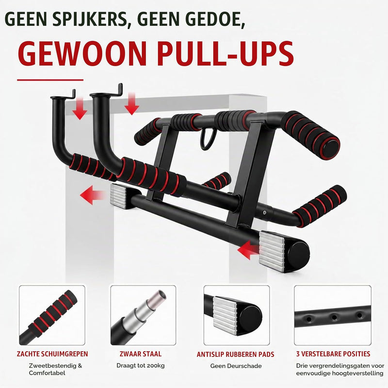 Laad afbeelding in Galerijviewer, Opvouwbare optrekstang voor deurkozijn zonder boren tot 200 kg – pull-up bar – calisthenics
