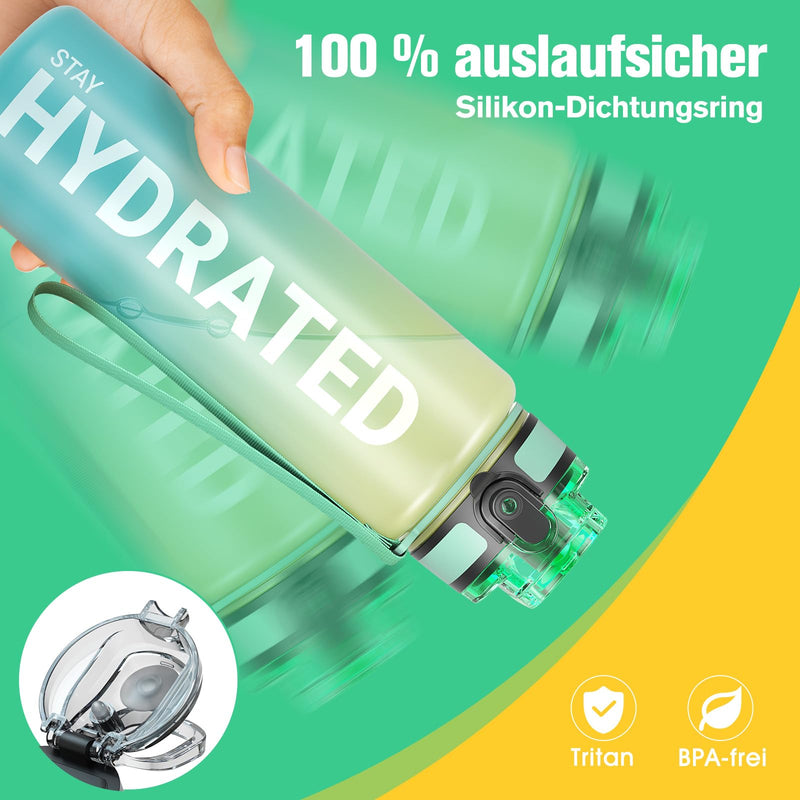 Load image into Gallery viewer, Drinkfles 750 ml BPA-vrij met tijdmarkeringen en lekvrije dop – waterfles – sportfles
