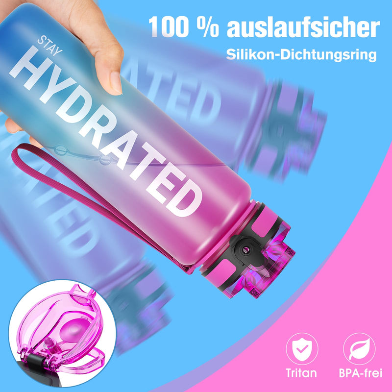 Load image into Gallery viewer, Drinkfles 750 ml BPA-vrij met tijdmarkeringen en lekvrije dop – waterfles – sportfles
