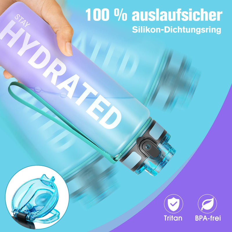Load image into Gallery viewer, Drinkfles 750 ml BPA-vrij met tijdmarkeringen en lekvrije dop – waterfles – sportfles
