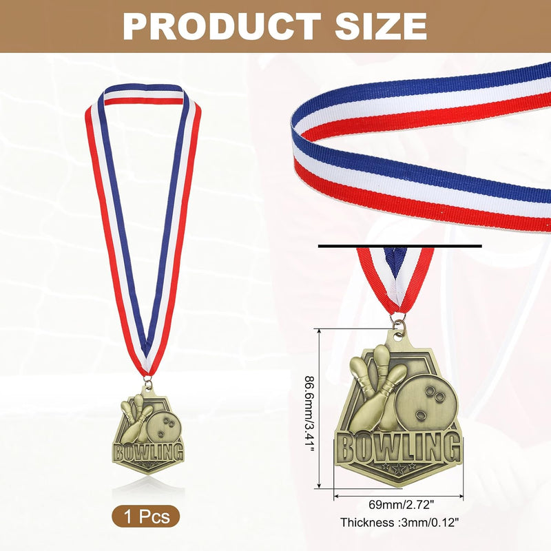 Load image into Gallery viewer, Bowling medaille goud met rood-wit-blauw neklint – sportmedaille – prijs en trofee
