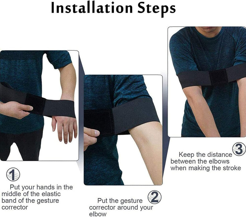 Laad afbeelding in Galerijviewer, Een demonstratie laat zien hoe je de &quot;Verbeter jouw golfspel met onze 2 stuks golf swing trainer houding correction band set&quot; gebruikt voor een betere houding: Stap 1: Schuif je armen in de band. Stap 2: Pas aan rond je ellebogen. Stap 3: Houd je ellebogen gescheiden, net als bij een golfswing-oefening.
