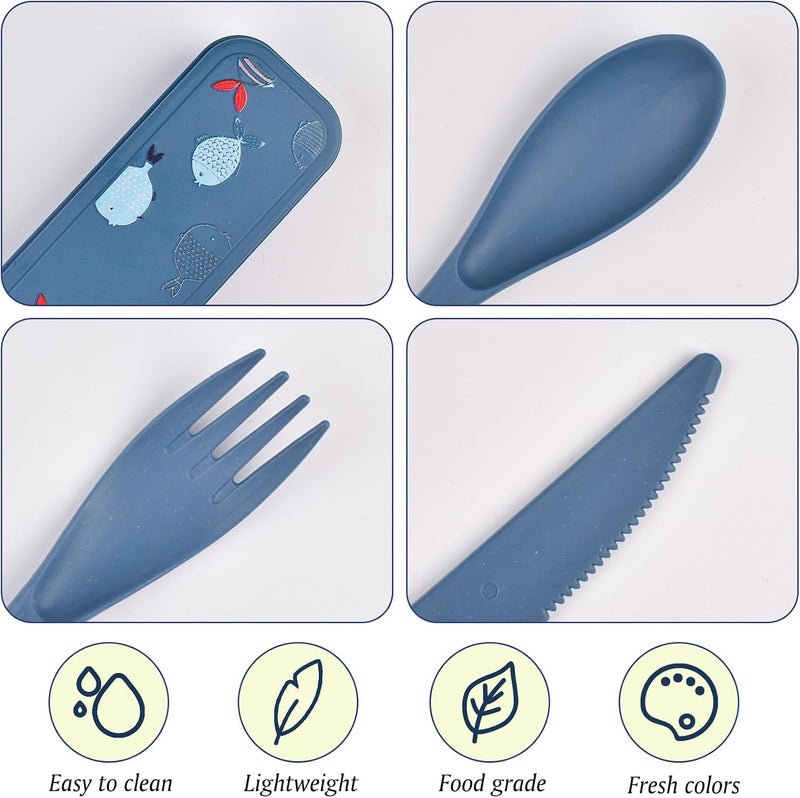 Laden Sie das Bild in Galerie -Viewer, Reisbestek set van 2 met etui blauw en groen
