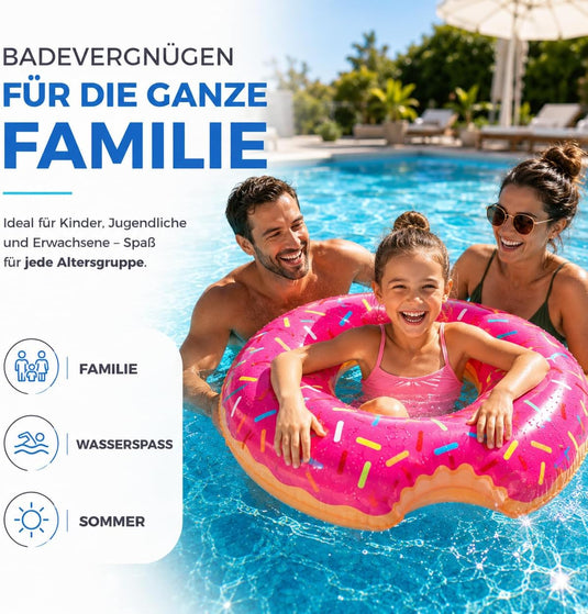 Opblaasbare gebeten donut roze Ø 120 cm zwemring zwemring - zwembad & water met bekerhouder voor kinderen & volwassenen (roze donut)