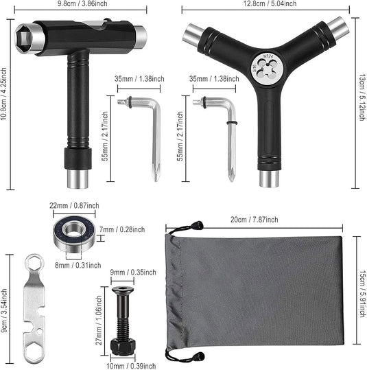 Skateboard gereedschap 15-delige set met T-tool Y-tool en inbussleutel – longboard skate accessoires