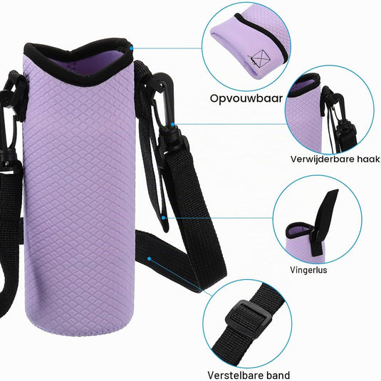 Neopreen waterfles sling bag 66x185 mm - Geïsoleerde flessenhouder met verstelbare schouderriem - Waterfles draagtas kamperen & wandelen