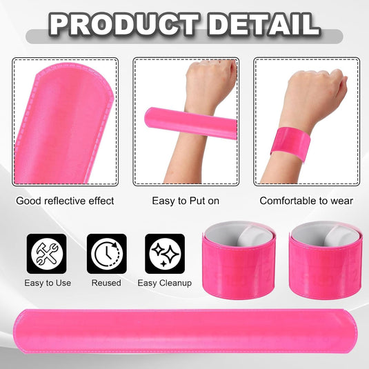 Reflecterende klikarmbanden 10 stuks 22 x 3 cm roze – veiligheidsbanden – hardloop fiets accessoires