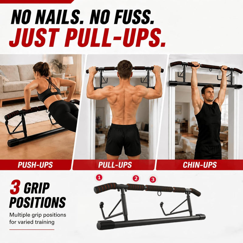 Laad afbeelding in Galerijviewer, Opvouwbare optrekstang voor deurkozijn zonder boren tot 200 kg – pull-up bar – calisthenics
