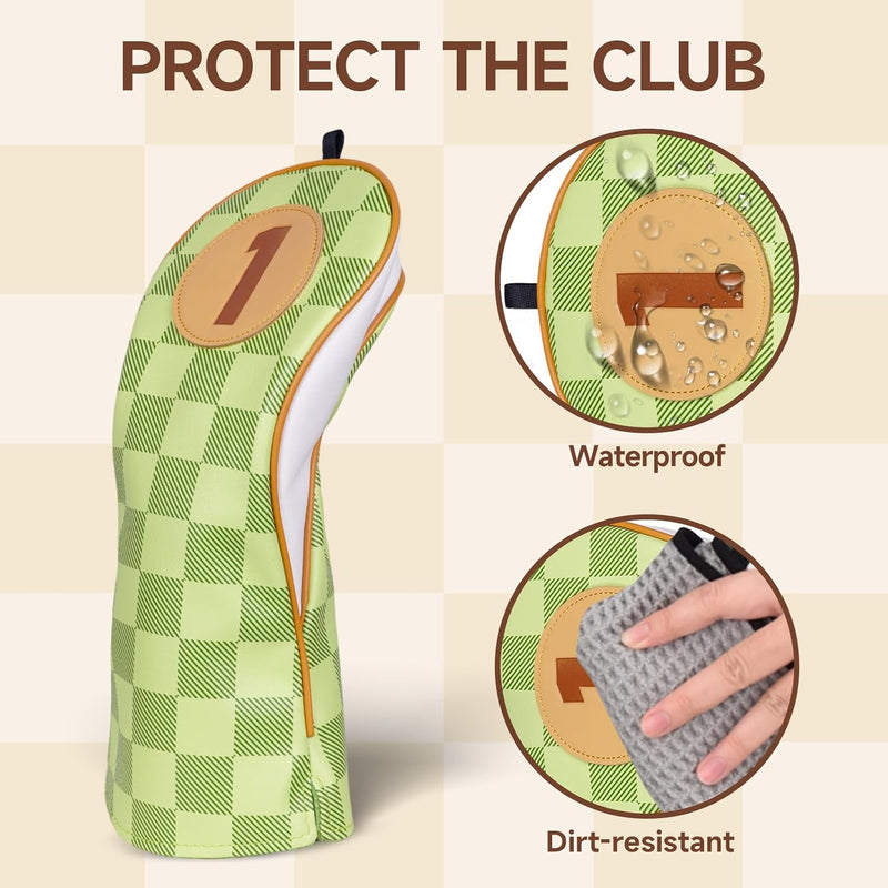 Laad afbeelding in Galerijviewer, Golfclub beschermhoezen 4 stuks met dambordpatroon van kunstleer voor driver fairway en hybrid – golfcovers – clubhoezen
