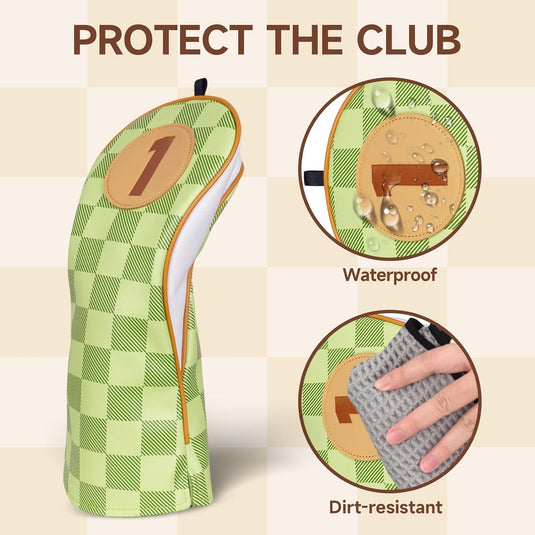 Golfclub beschermhoezen 4 stuks met dambordpatroon van kunstleer voor driver fairway en hybrid – golfcovers – clubhoezen