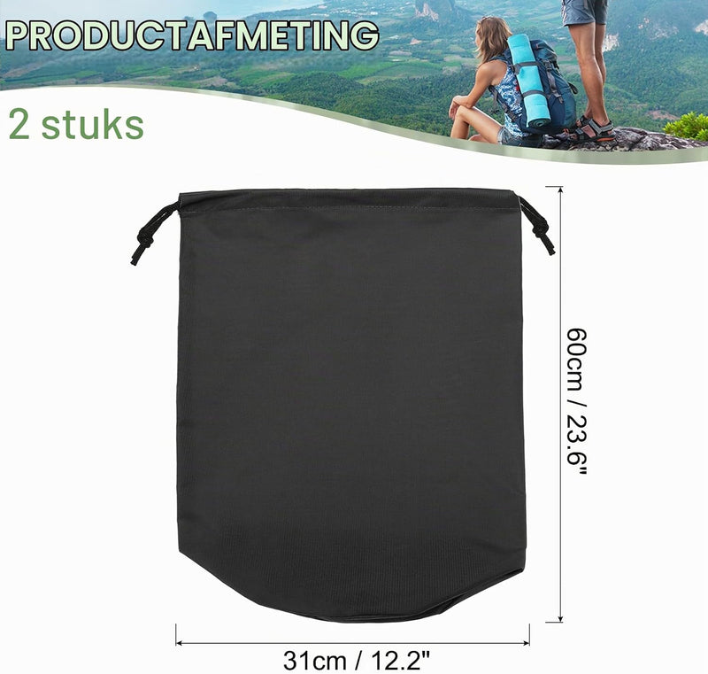 Load image into Gallery viewer, Waterdichte opbergzakken 2 stuks 13 x 25 cm met trekkoord donkergrijs – stuff sacks – camping accessoires
