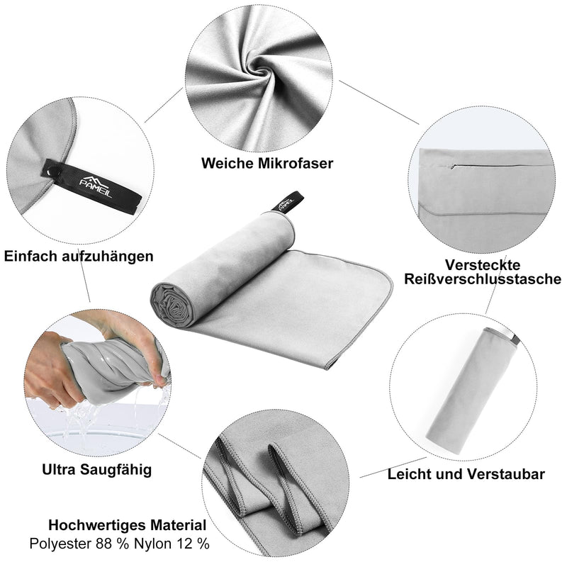 Load image into Gallery viewer, Fitnesshanddoek Microvezel 120x50 cm Sneldrogend met Ritsvak – Sporthanddoek – Reishanddoek
