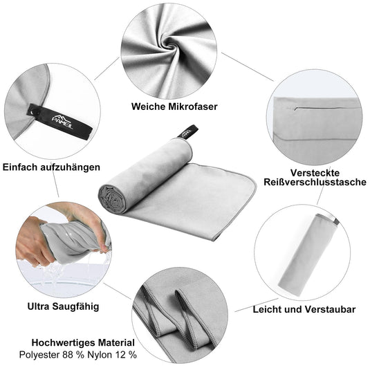 Fitnesshanddoek Microvezel 120x50 cm Sneldrogend met Ritsvak – Sporthanddoek – Reishanddoek