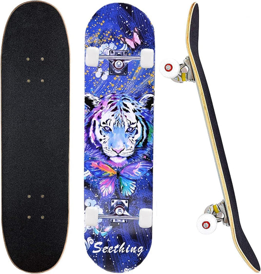 Compleet skateboard 78,7 x 20,3 cm met 7-laags esdoorn deck en ABEC-7 lagers – beginners skateboard