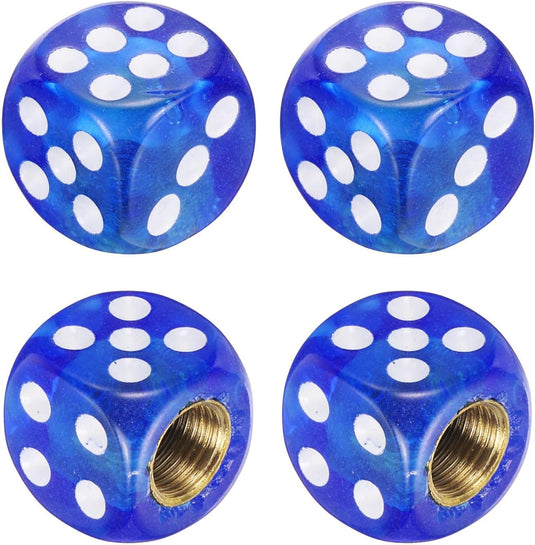 Ventieldoppen 4 stuks dobbelsteen design 14 x 14 mm blauw – kunststof bandendoppen – fiets auto accessoires