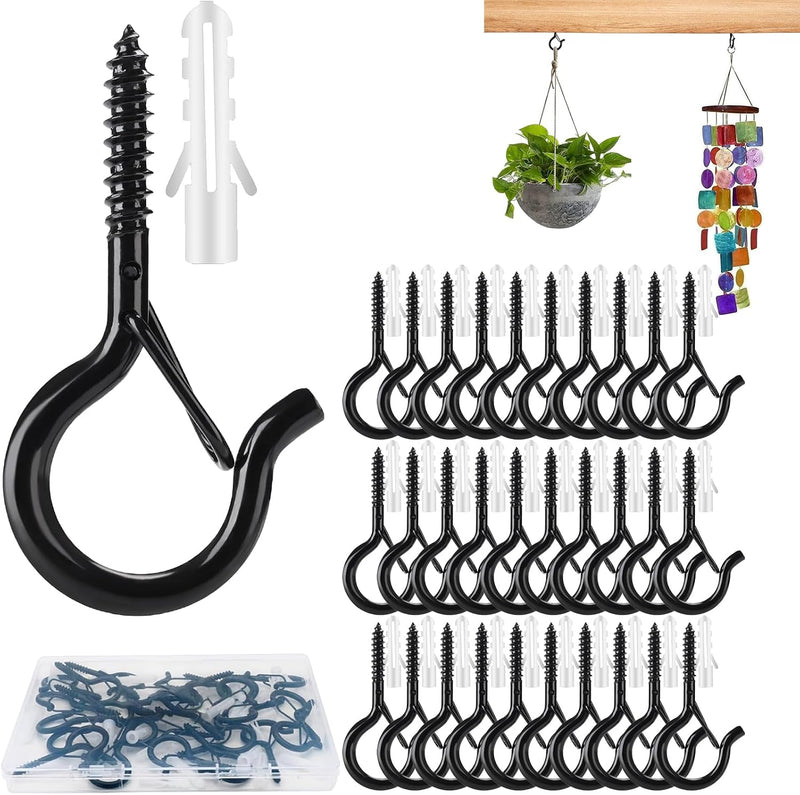 Chargez l'image dans la visionneuse de la galerie, 30 stuks schroefhaken, plafondhaken met veiligheidsgesp, metalen haken voor het ophangen van planten, vogelhuisjes, windgong, bevestiging van kerstverlichting buiten (Goud)
