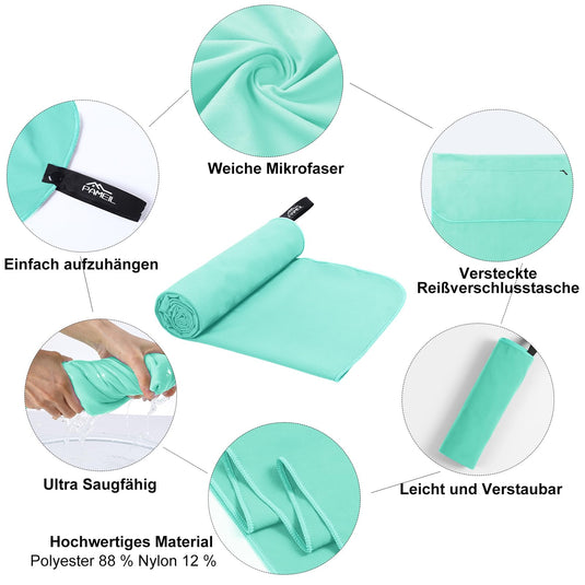 Fitnesshanddoek Microvezel 120x50 cm Sneldrogend met Ritsvak – Sporthanddoek – Reishanddoek