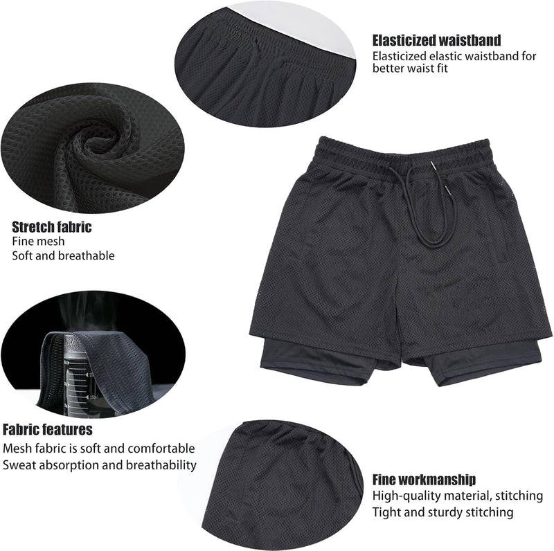 Load image into Gallery viewer, Shorts heren 2-in-1 trainingsshorts zomer korte broek sneldrogende hardloopshort sportbroek met zakken compressieshort
