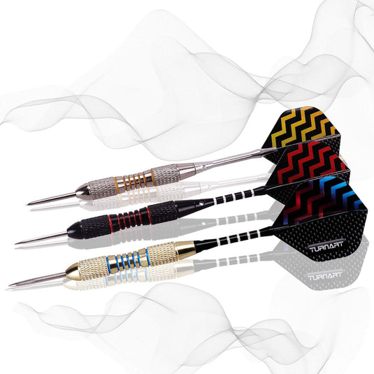 Turnart Darts Metal Tip Set Steel Tip Darts Darts Set Metal Tip Darts Set Professional Metal Darts 9 Pcs 24 Gram 20 O-Rings Aluminum Shafts 27 Extra Flights Darts Tool Exquisite Packaging (Gold)