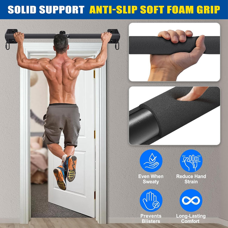 Laad afbeelding in Galerijviewer, Optrekstang wandmontage 81 cm met gevoerde handgrepen tot 200 kg – pull-up bar – fitness stang

