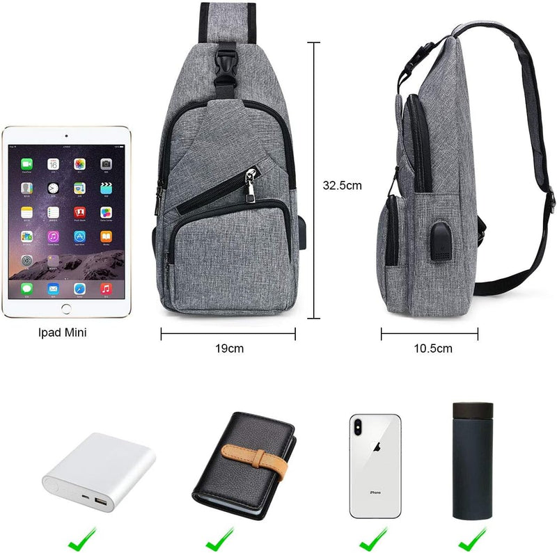 Laad afbeelding in Galerijviewer, flintronic Sling Bag met USB-Oplading, Borsttas met Verstelbare Riem, Multi-Pocket Crossbody Borst Tas, Wandelen Casual Outdoor Borstzak voor Heren
